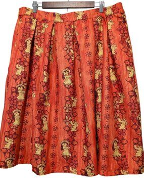 Unique Vintage + Disney Womens Size 1X/16 Orange Lilo Stitch Pull On Swing Skirt